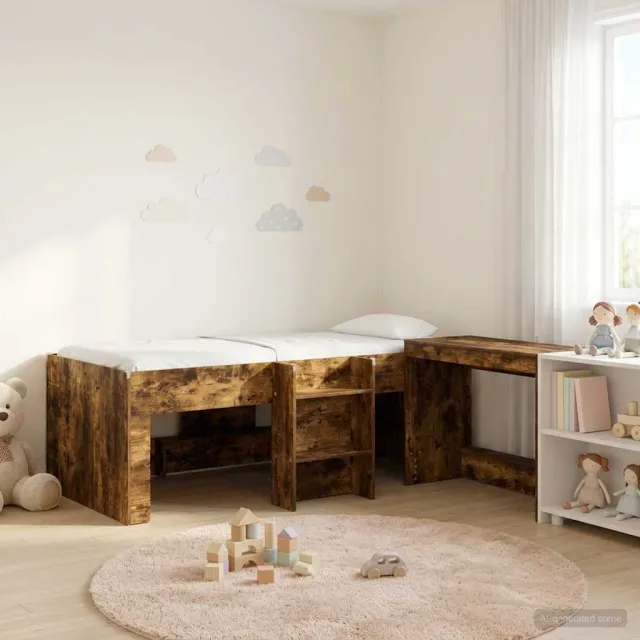 vidaXL Hoge Bed Frame met Bureau voor Kinderen 2 st Gerookt eiken Bruin