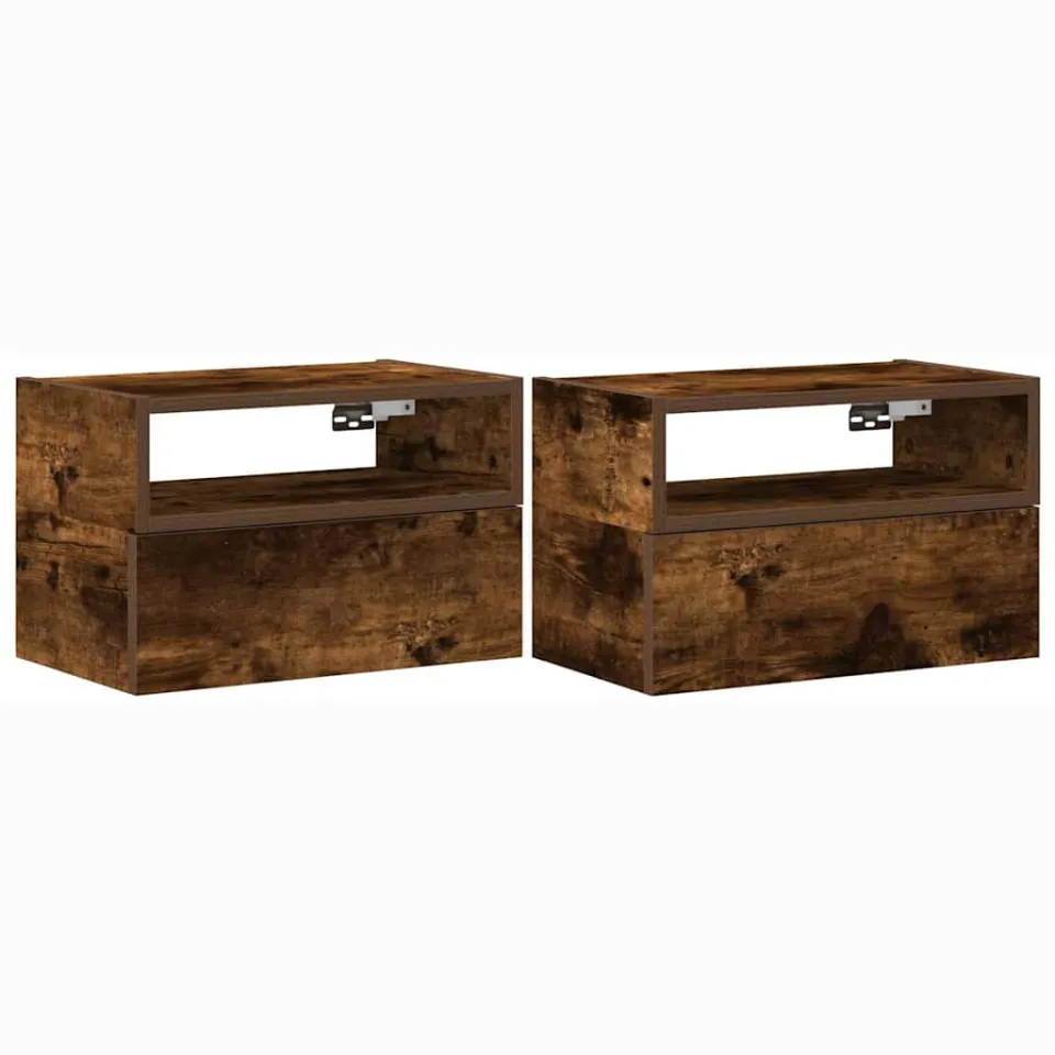 vidaXL Nachtkastjes 2 st wandgemonteerd 45x26x28,5 cm gerookt eiken, foto 3