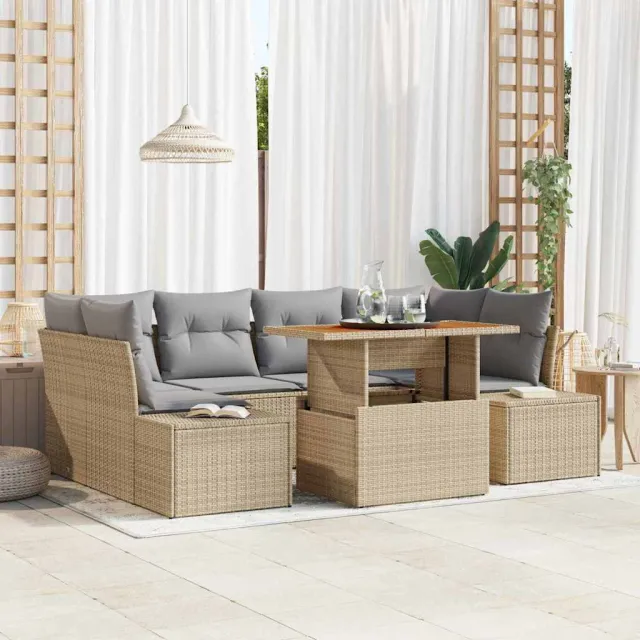 vidaXL Tuin Sofa Set 7 st Beige Poly riet