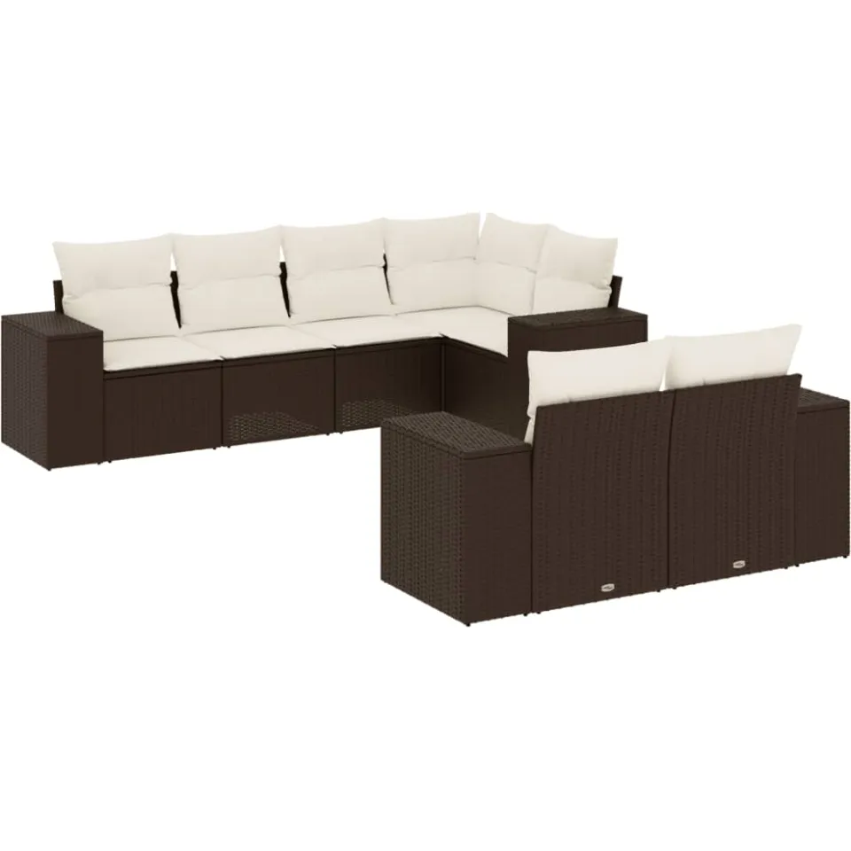 vidaXL 7-delige Loungeset met kussens poly rattan bruin, foto 3