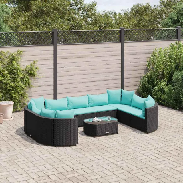vidaXL 10-delige Loungeset met kussens poly rattan zwart, foto 2