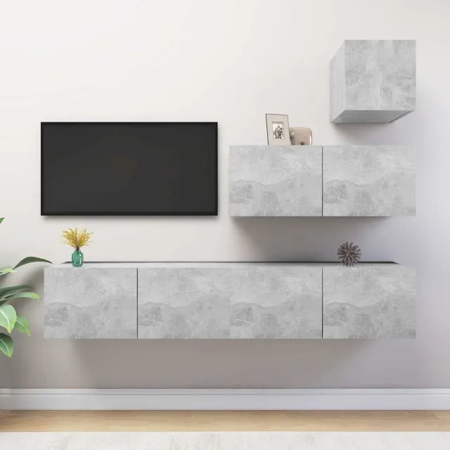 vidaXL 4-delige Tv-meubelset bewerkt hout betongrijs grijs, foto 2