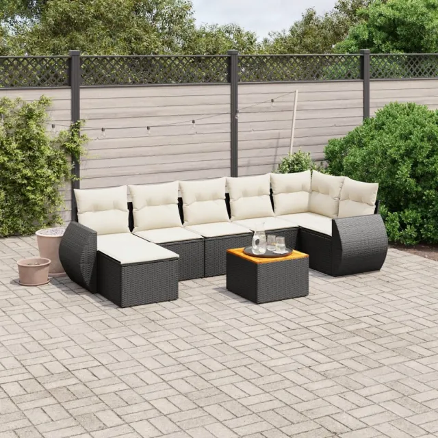 vidaXL 8-delige Loungeset met kussens poly rattan zwart, foto 2
