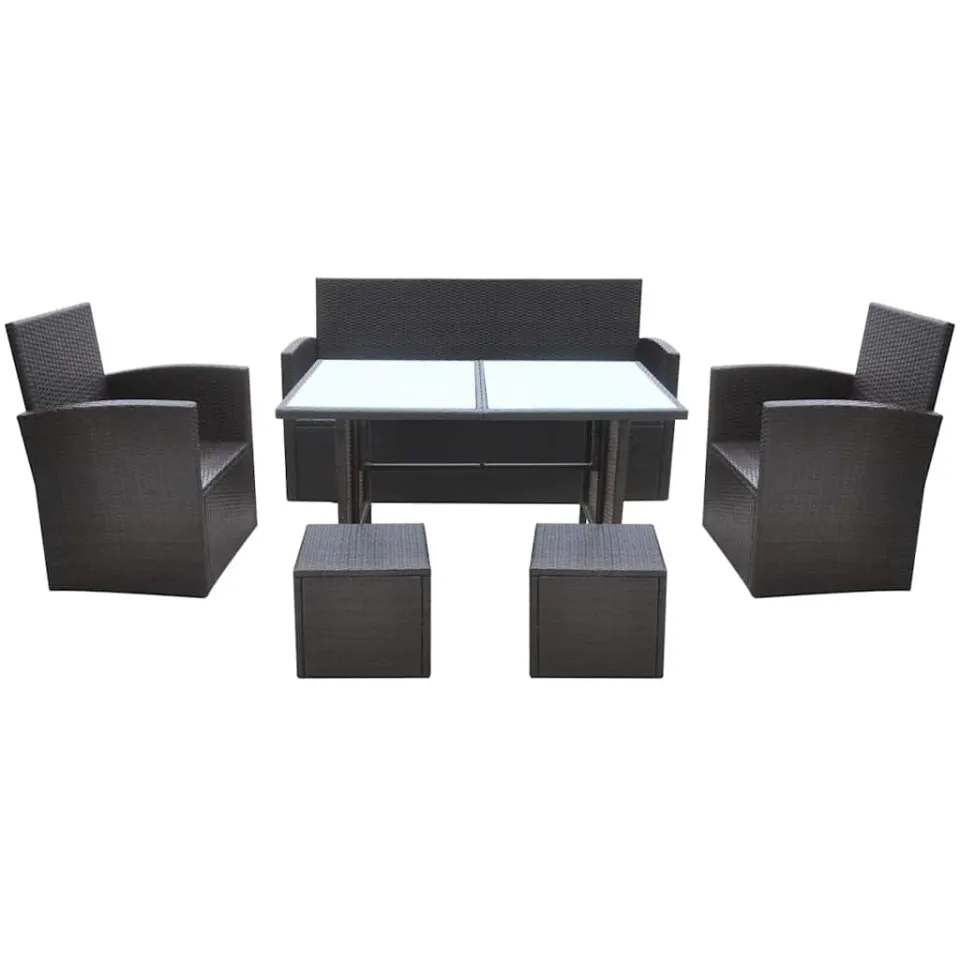 vidaXL 6-delige Tuinset met kussens poly rattan bruin