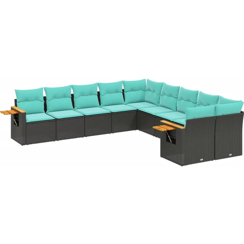 vidaXL 10-delige Loungeset met kussens poly rattan zwart, foto 3