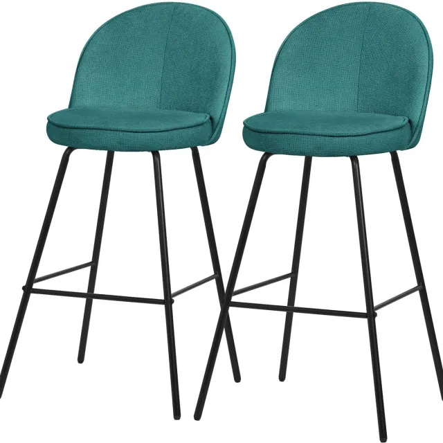ml-design barkrukken set van 2 benzine stoffen bekleding 75cm comfortabele gestoffeerde barkrukken met metalen frame ergonomische keukenstoelen met rugleuning en voetsteun hoge bistrokrukken stabiele scandinavische hoge stoelen voor keuken en bar Petrol