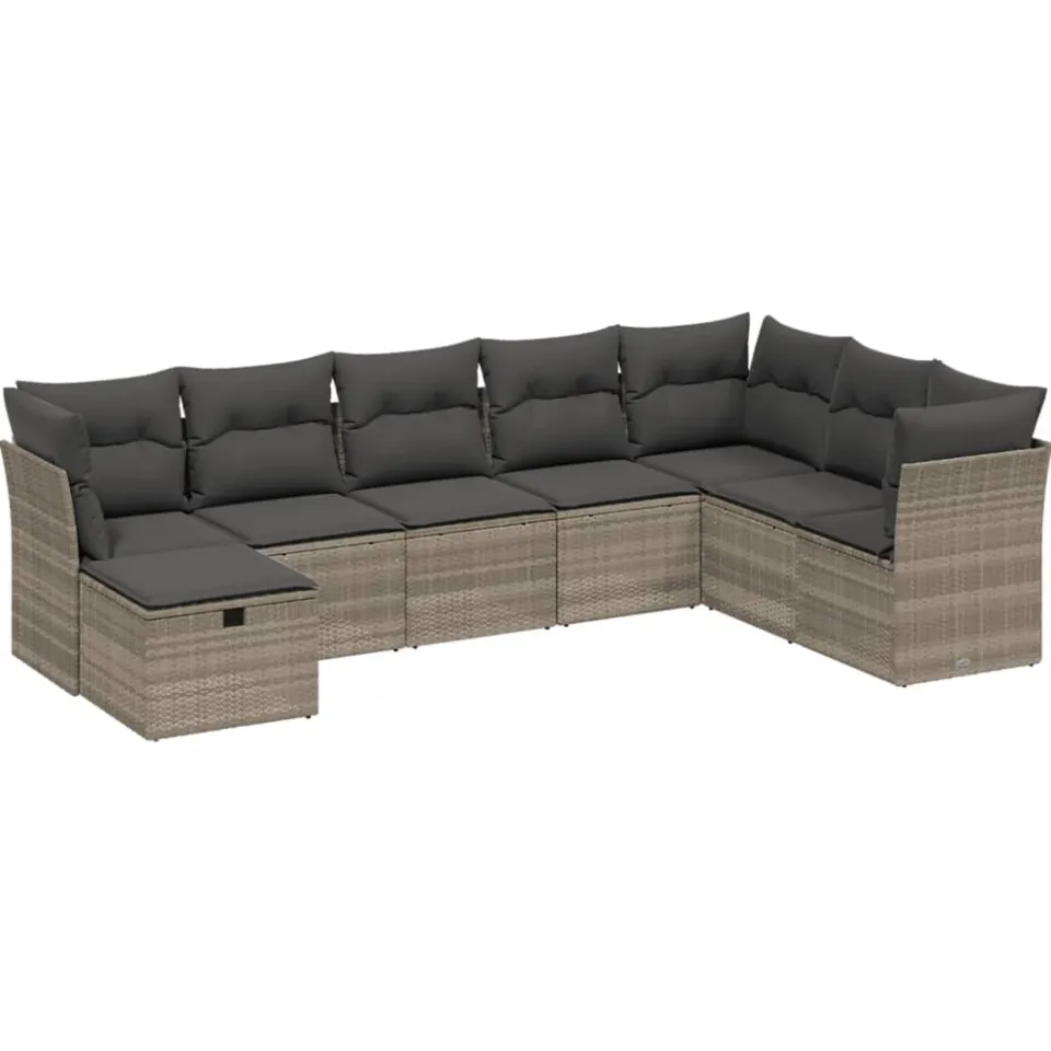 vidaXL 8-delige Loungeset met kussens poly rattan lichtgrijs grijs, foto 3