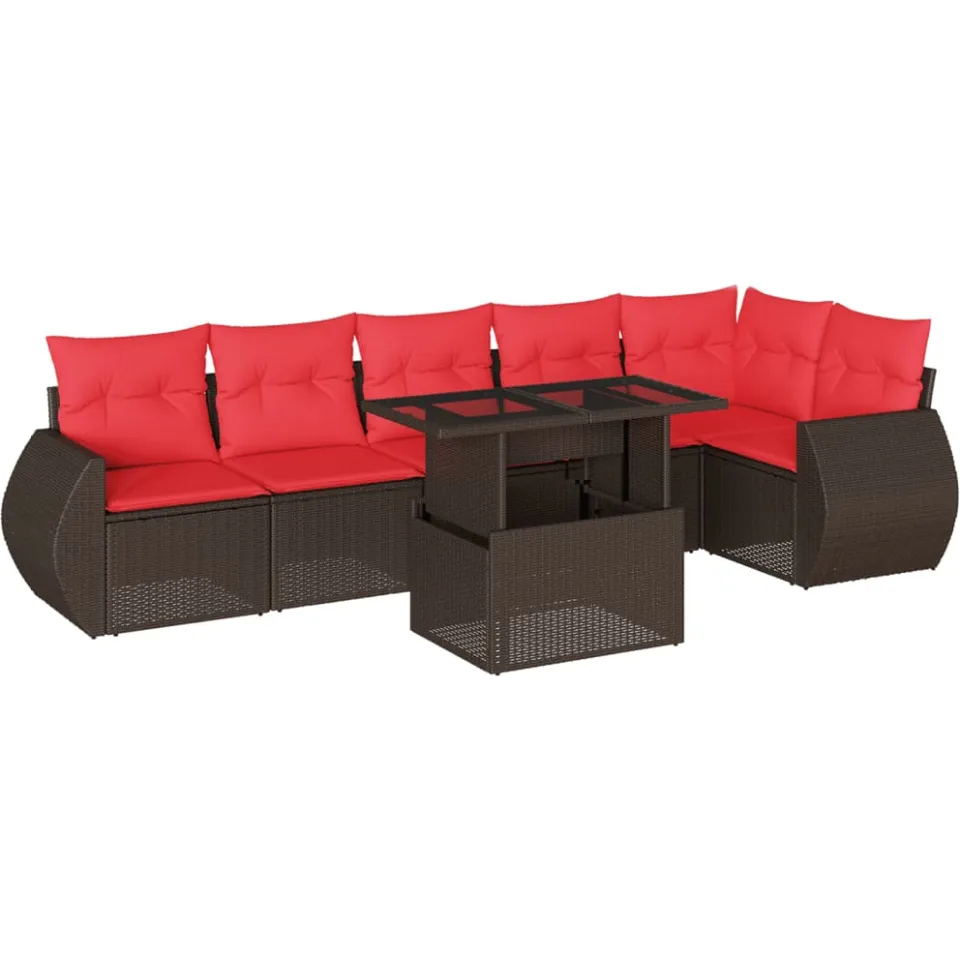 vidaXL 7-delige tuinbankset met kussens, bruin polyrotan, foto 3