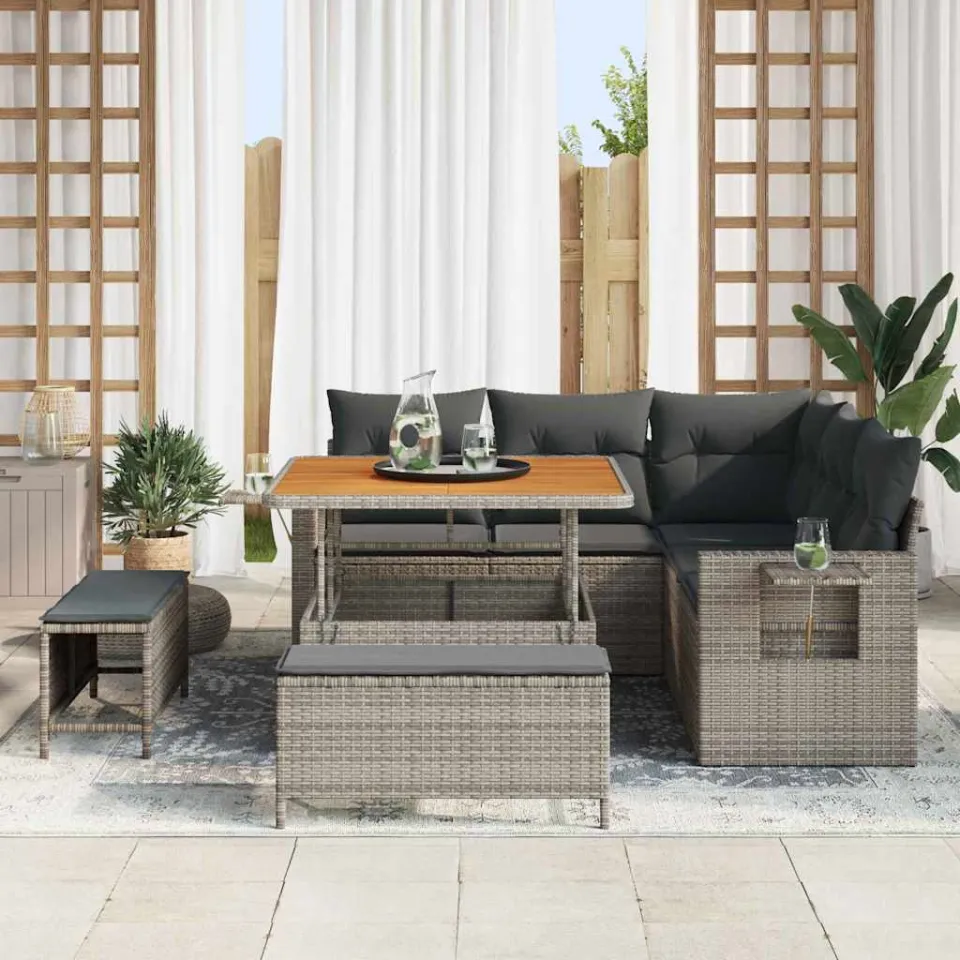 vidaXL Tuin Sofa Set 8 st Grijs poly rattan, foto 3