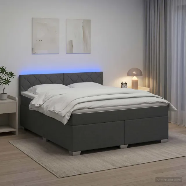 vidaXL Boxspring Bed met Matras en LED Donkergrijs 180 x 200 cm Stof