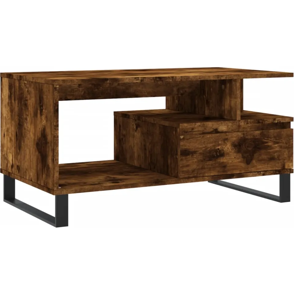 vidaXL Salontafel 90x49x45 cm bewerkt hout gerookt eikenkleurig, foto 3