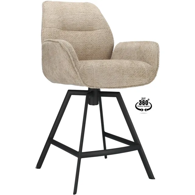 Icon Living Barkruk Lux ZH 65 Stof Movie Desert Leg Black 360° Return-system Creme