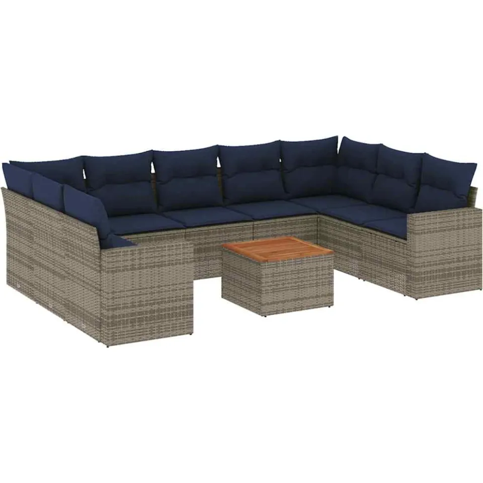 vidaXL 10-delige Loungeset met kussens poly rattan grijs, foto 3