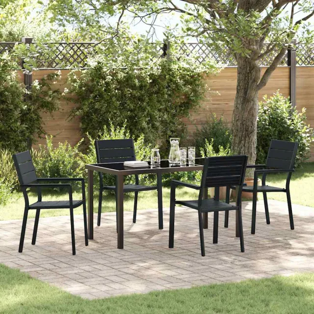 vidaXL Tuin eettafelset 5 st Zwart Gepoedercoat staal