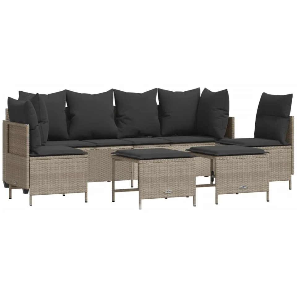 vidaXL 5-delige Loungeset met kussens poly rattan lichtgrijs grijs, foto 3