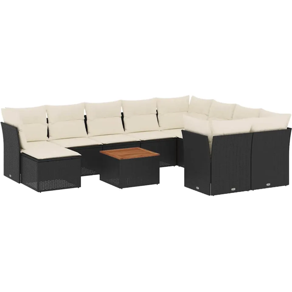 vidaXL 11-delige Loungeset met kussens poly rattan zwart, foto 3