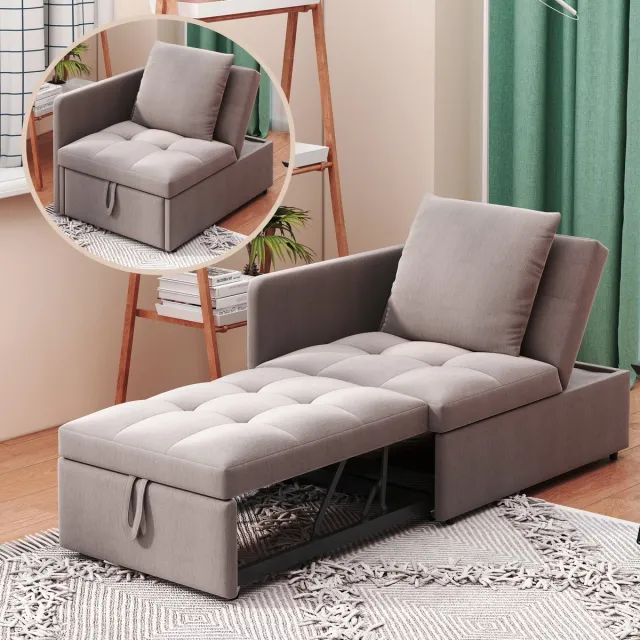 Wishdor Slaapbank - 3-In-1 Converteerbaar En 5-Standen Verstelbaar - Voor Kleine Ruimtes - Linnen - Lichtgrijs - 177 X 68 X 65 Cm