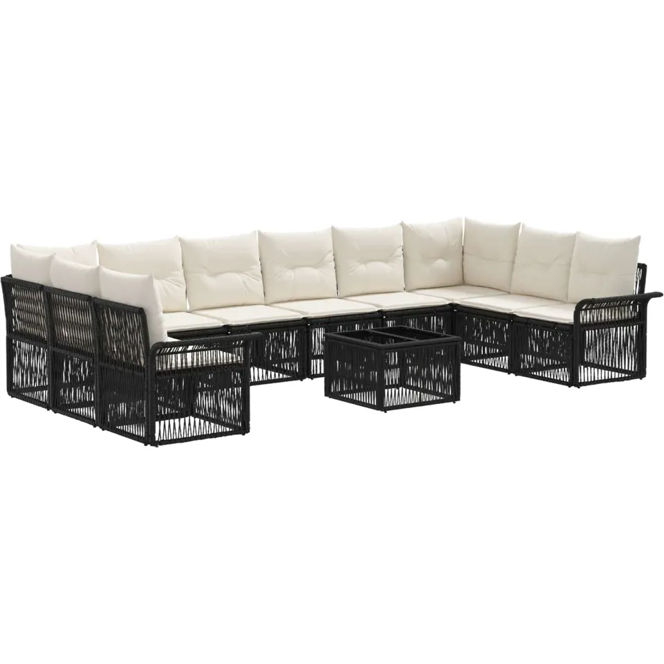 vidaXL Tuinbankenset 11 st 10-zits Zwart poly rattan, foto 3