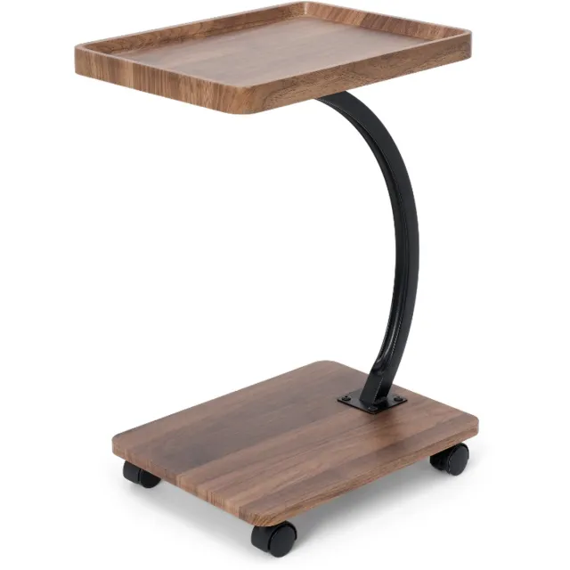 Trendy Meije C-vormige Bijzettafel op Wielen - Walnoot Hout - Verrijdbaar - Voor Bank en Bed Walnoot Bruin