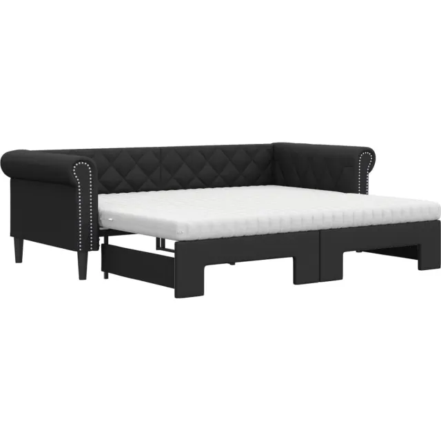 vidaXL Slaapbank - onderschuifbed - en - matrassen - 90x200 - cm - kunstleer - zwart