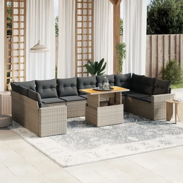 vidaXL 11-delige Loungeset met kussens poly rattan grijs, foto 2