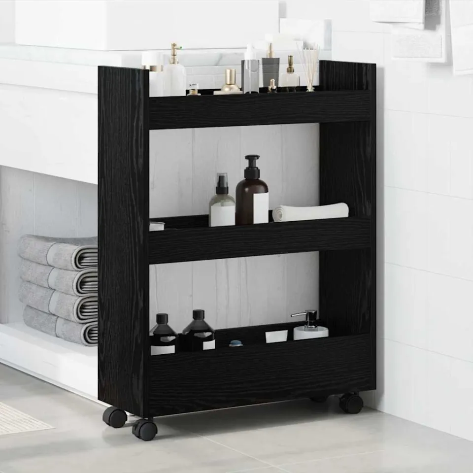 vidaXL Smalle Opbergtrolley Zwart Eiken 60 x 22 x 80 cm Bewerkt hout, foto 4