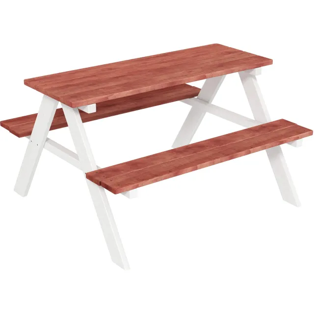 Lunpog Picknicktafel voor kinderen met 2 banken | Tuintafel van massief hout, 89 x 79 x 50 cm, bruin en wit Rood