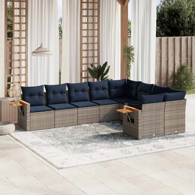 vidaXL 9-delige Loungeset met kussens poly rattan grijs, foto 2
