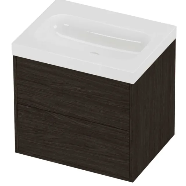 Proline Haga Badmeubelset Polystone Mezza 2 Laden 60x46x58 cm Glans Wit Mokka Oak Eiken