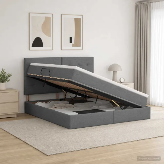 vidaXL Opslag bed met matras met opslag Donkergrijs 140 x 200 cm Stof