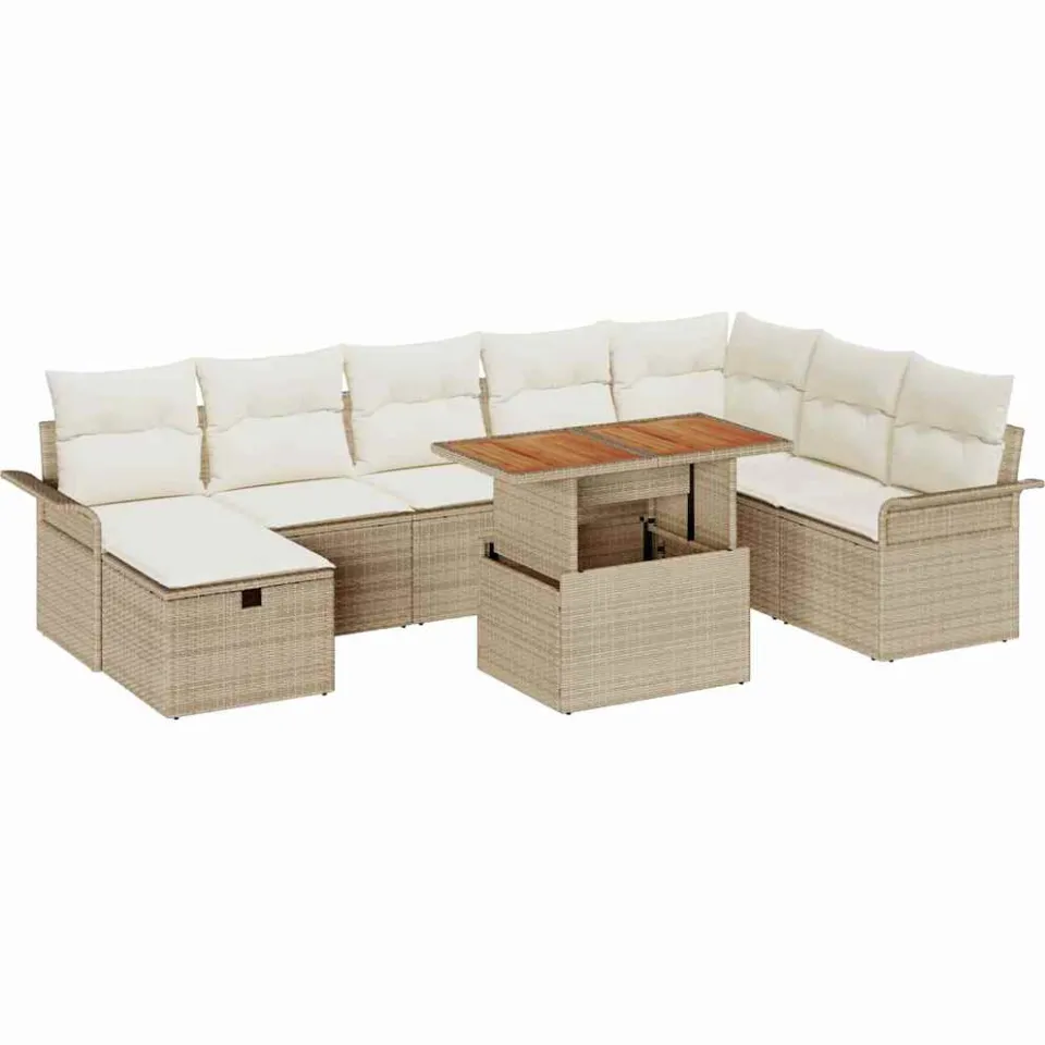 vidaXL Tuinbankenset 9 st Beige poly rattan