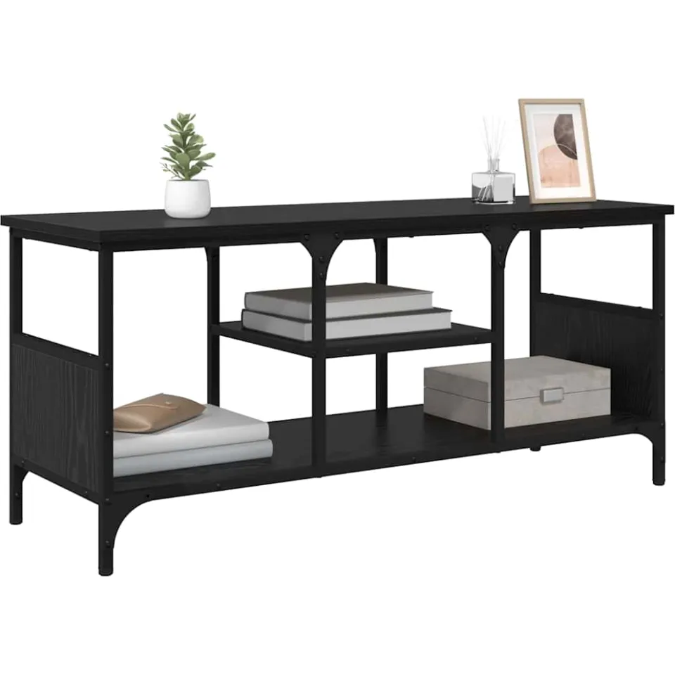 vidaXL TV-kast Zwart Eiken 100 x 35 x 45 cm Gemonteerd hout en ijzer