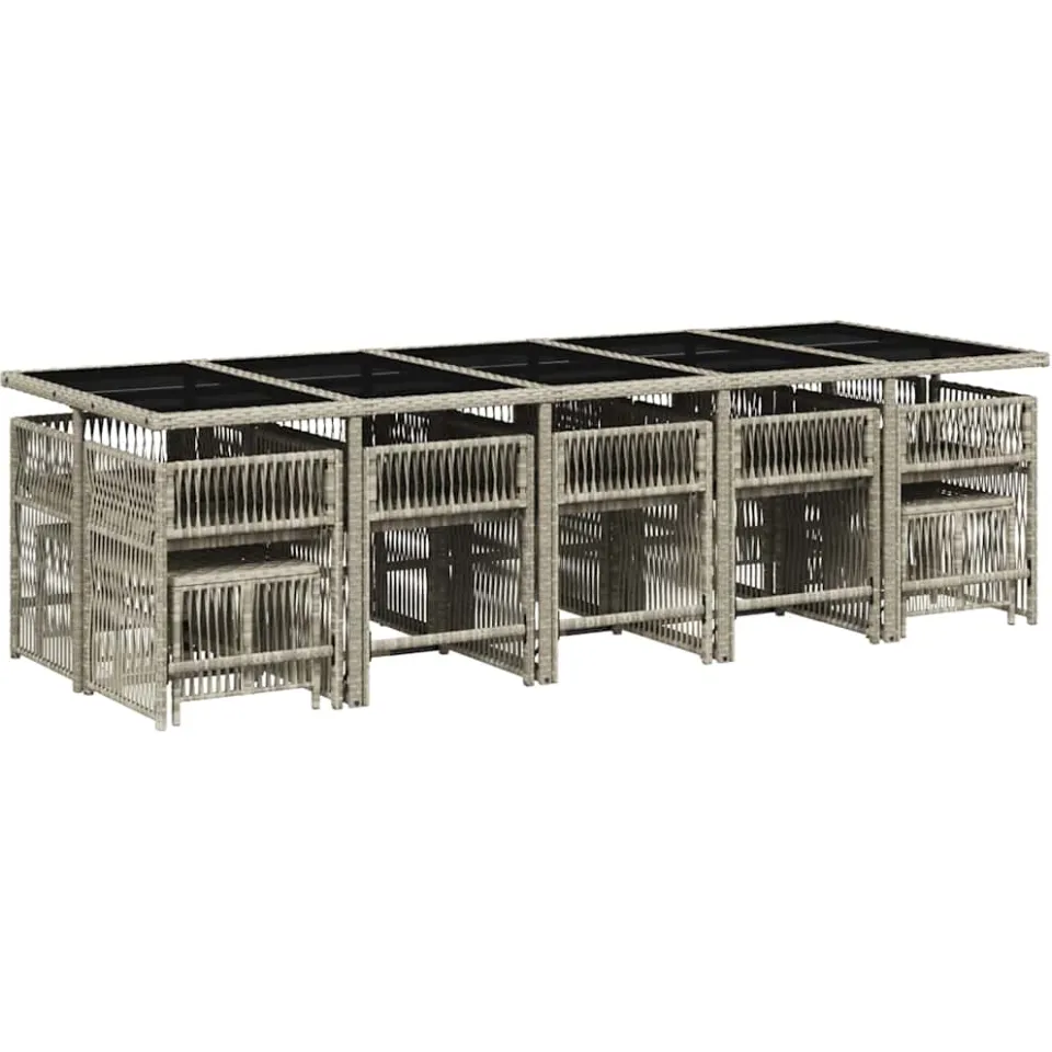 vidaXL 15-delige Tuinset met kussens poly rattan lichtgrijs