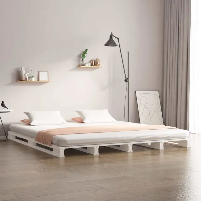 vidaXL Palletbed massief grenenhout wit 135x190 cm