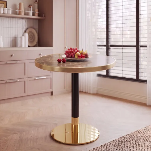 WUVRIE Ronde bijzettafel Ø 60 cm - Marmerlook en gouden rand - Grijs