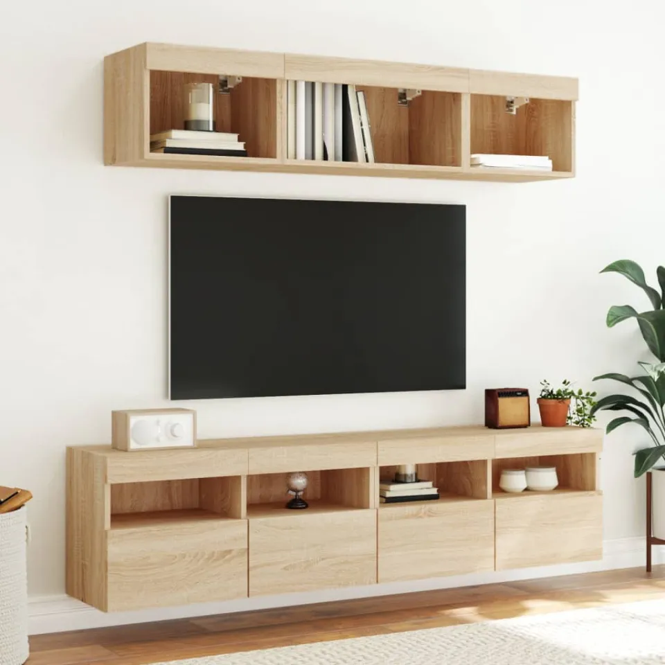 vidaXL 5-delige Tv-wandmeubelset met LED bewerkt hout sonoma eiken, foto 2