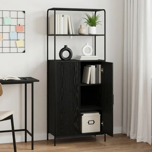 vidaXL Hoge kast Zwart eiken 40 x 33 x 161 cm Bewerkt hout, foto 2