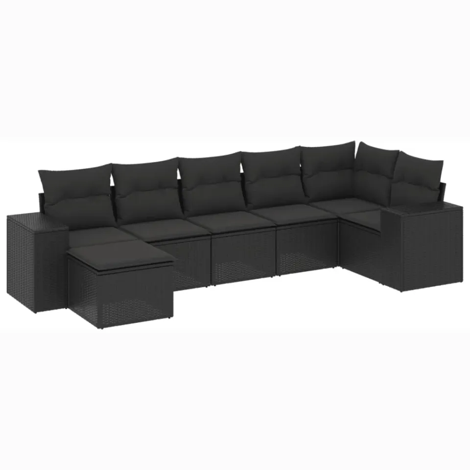 vidaXL 7-delige Loungeset met kussens poly rattan zwart, foto 3