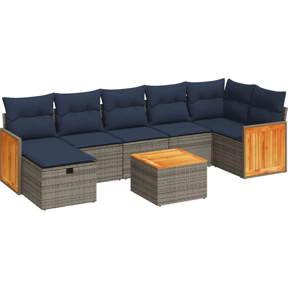 vidaXL 8-delige Loungeset met kussens poly rattan grijs, foto 3