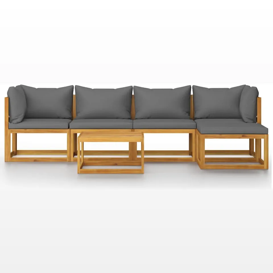 vidaXL 6-delige Loungeset met kussens massief acaciahout grijs, foto 3