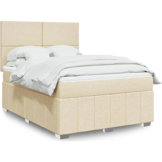 vidaXL Boxspring met matras stof crèmekleurig 140x200 cm