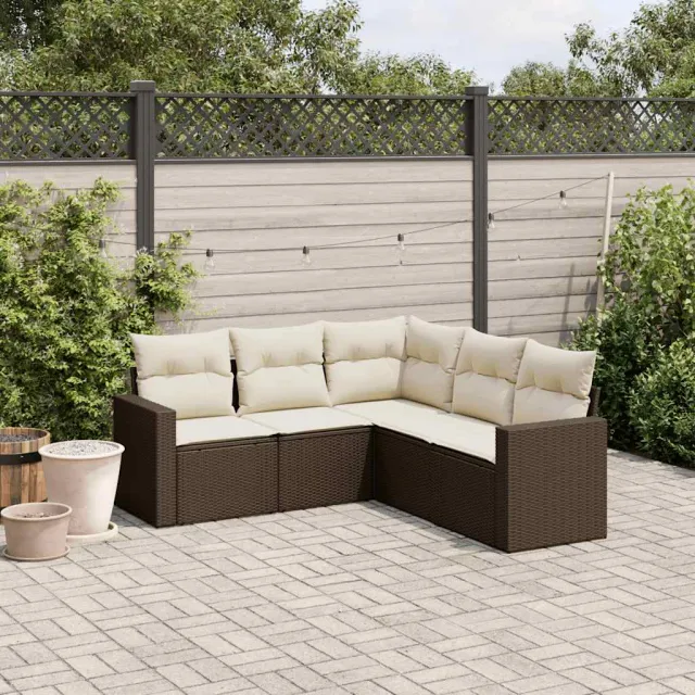 vidaXL 5-delige Loungeset met kussens poly rattan bruin, foto 2