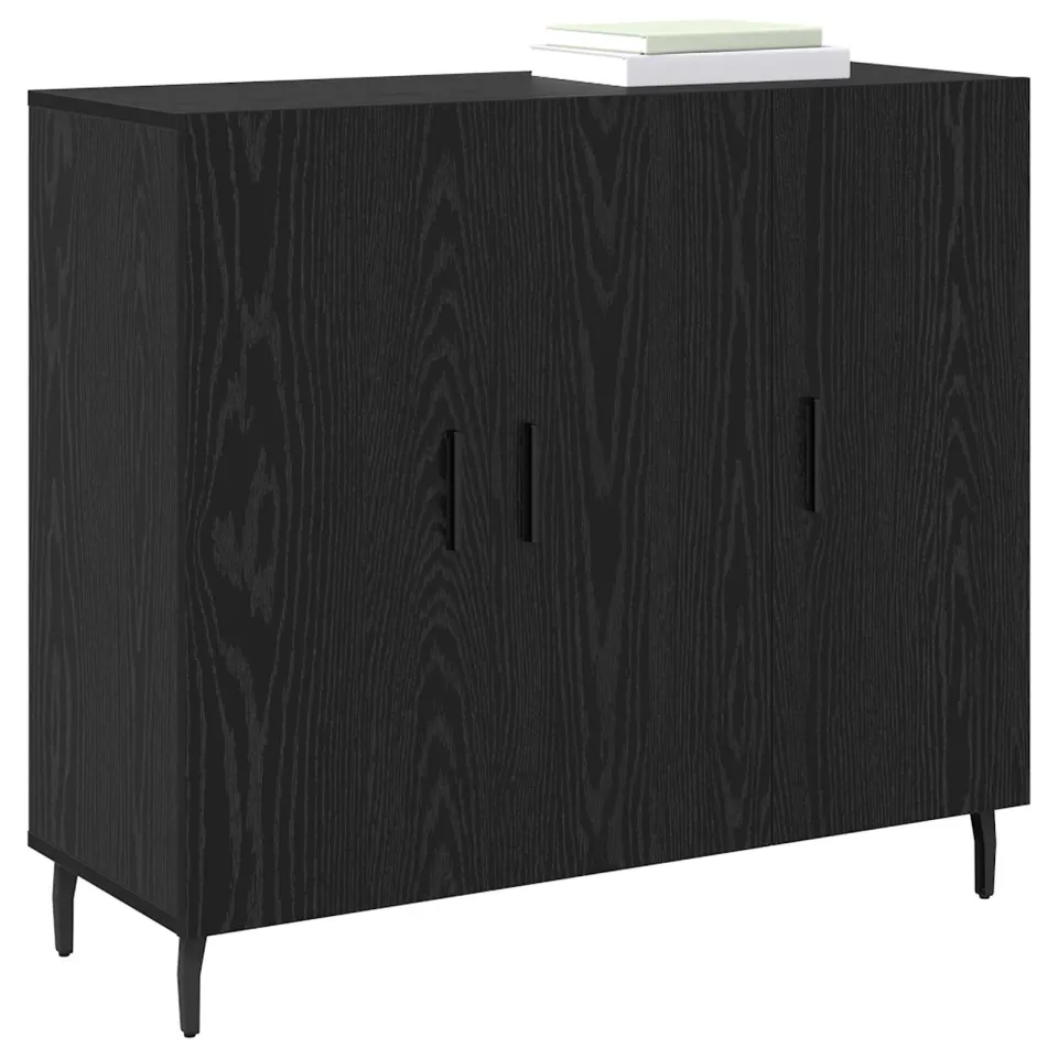vidaXL Dressoir Zwart Eiken 90 x 34 x 80 cm Bewerkt hout