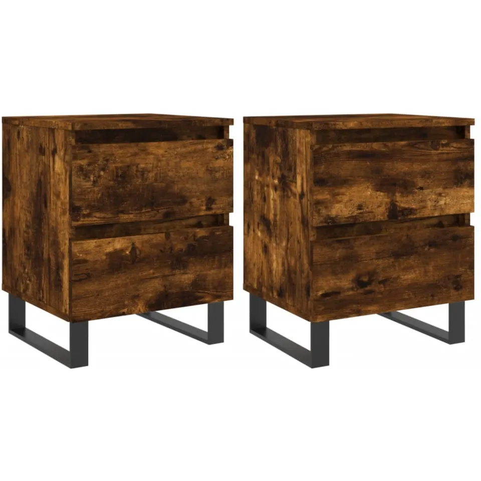 vidaXL Nachtkastjes 2 st 40x35x50 cm bewerkt hout gerookt eikenkleurig, foto 3