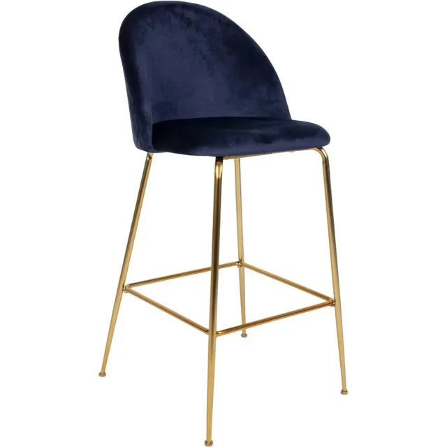 Sedero Barkruk Vidin Donkerblauw - Zithoogte 77 cm - Barstoel met rugleuning - Keukenstoel