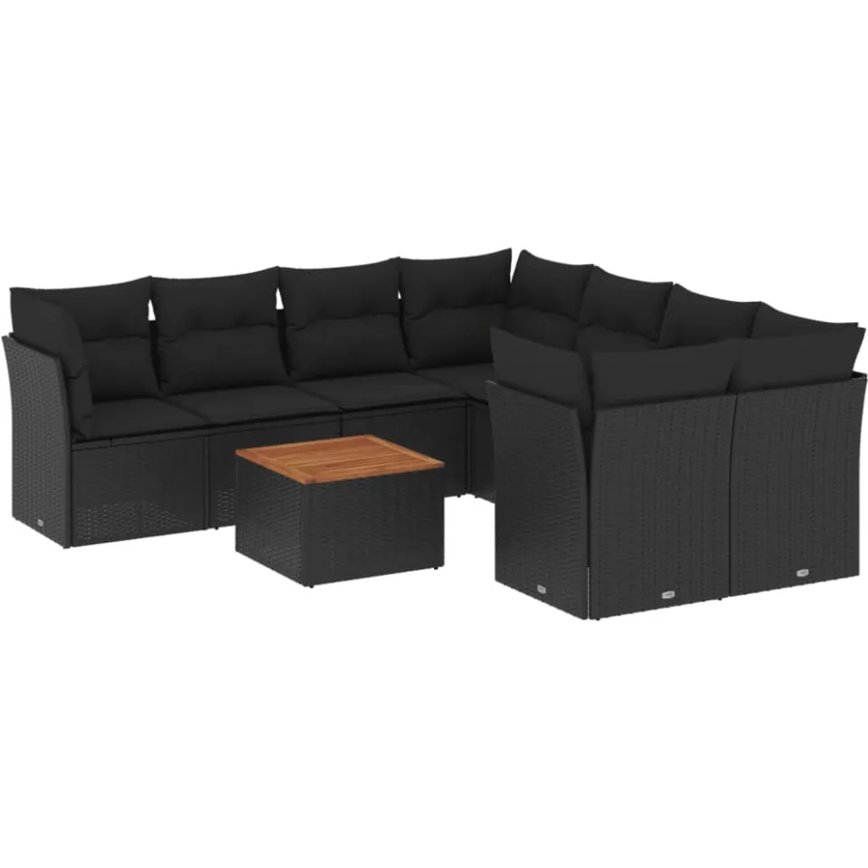 vidaXL 9-delige Loungeset met kussens poly rattan zwart, foto 4