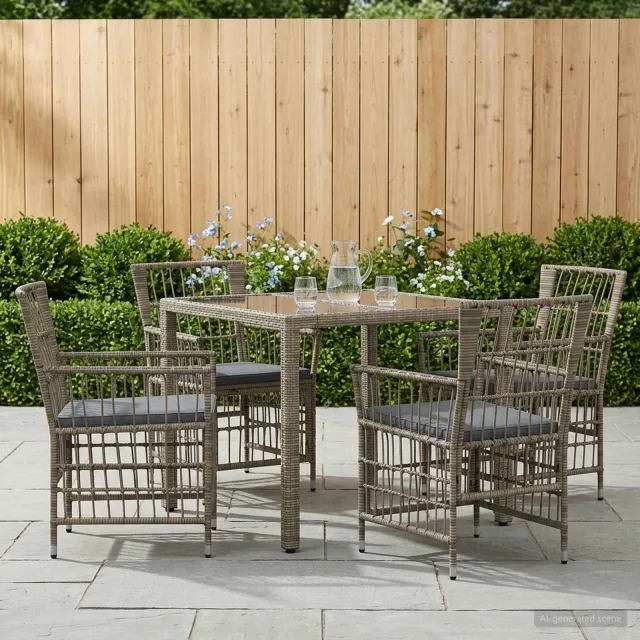 vidaXL Buiten eettafelset 5 st Grijs poly rattan, foto 2