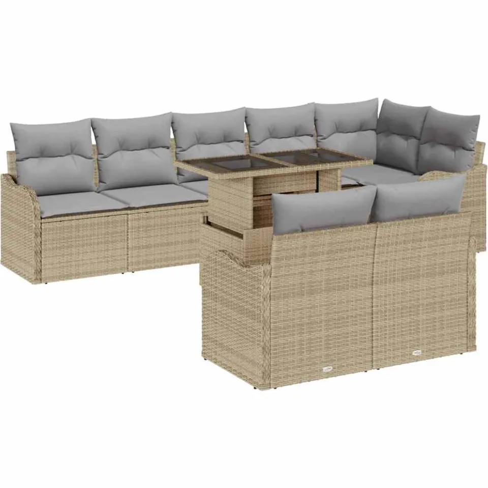 vidaXL Loungebankset 9 st Beige Poly riet