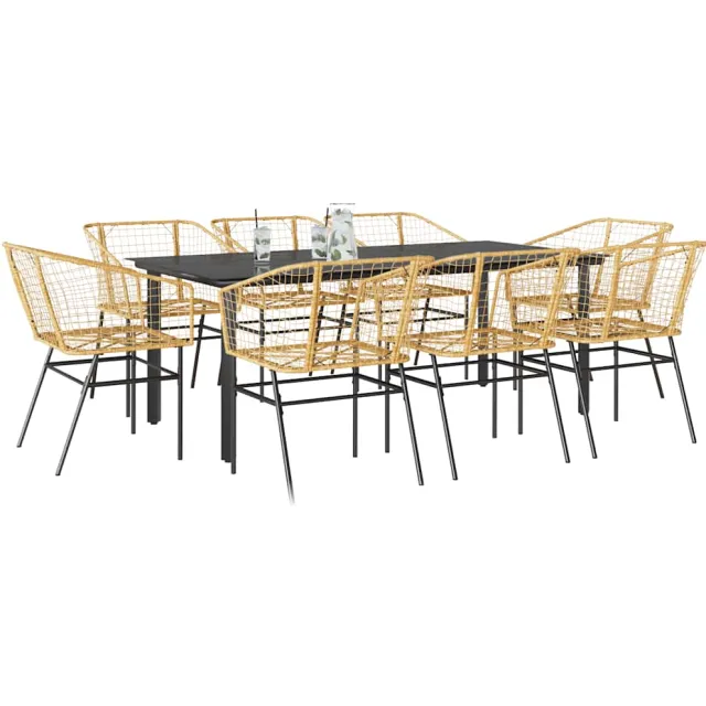 vidaXL 9-delige Tuinset poly rattan glas bruin
