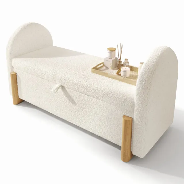 MUVANO Opbergbank met hydraulische klep - Bouclé zitbank - Soft-close opbergruimte - 106 x 47 x 61 cm - voor slaapkamer en hal - wit